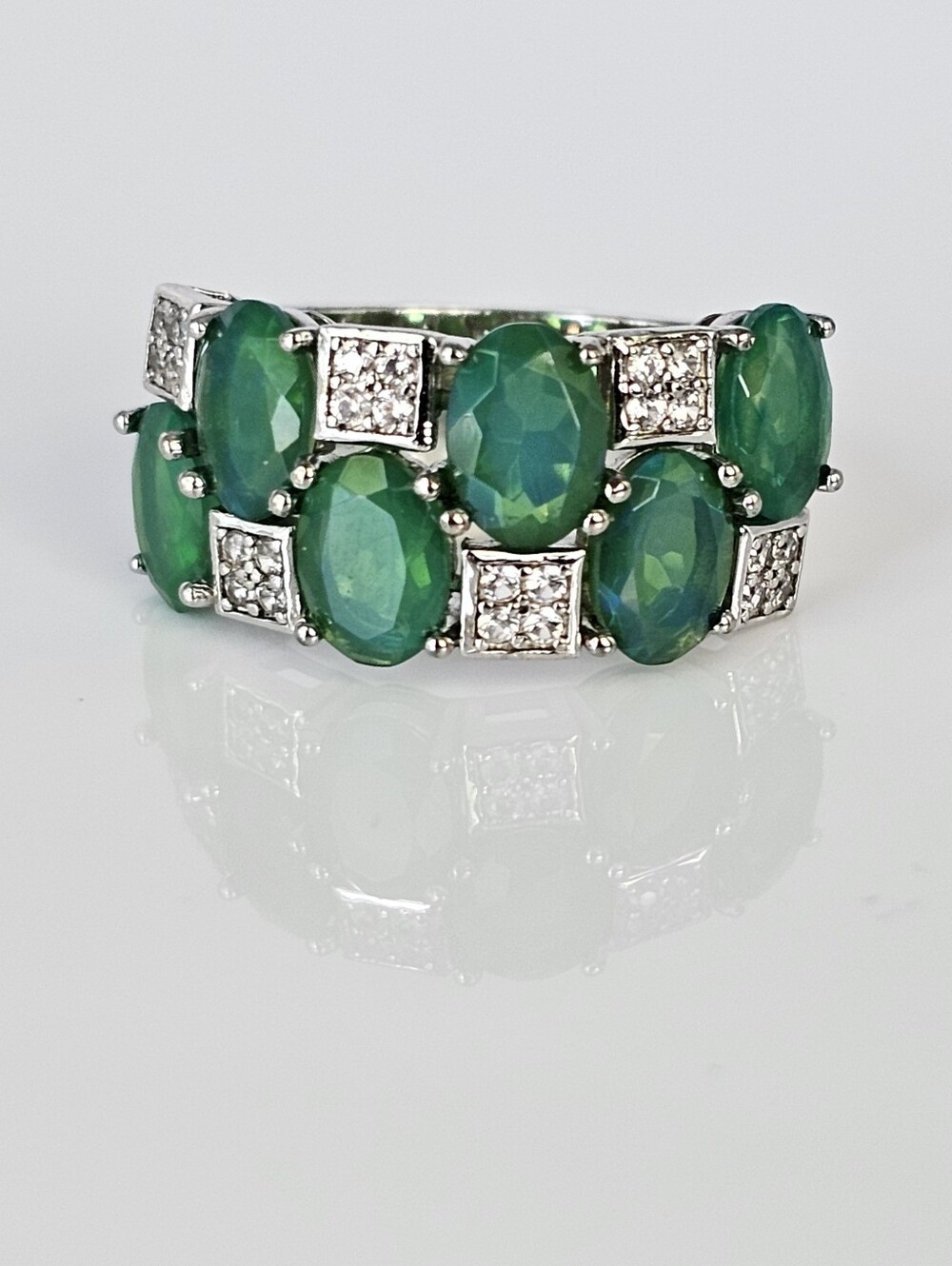 Natural Opal & White Zircon Ring in Sterling Silver! Size 7!